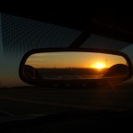 Sunset in the rear view mirror.